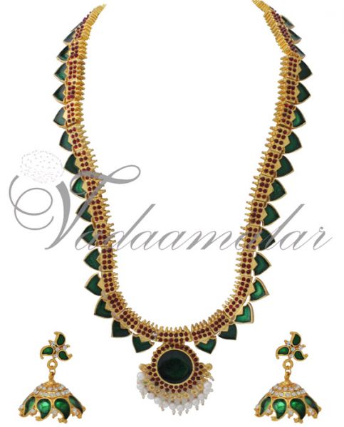 Buy Indian Necklace Onine Long Chain Green Maroon enamel design