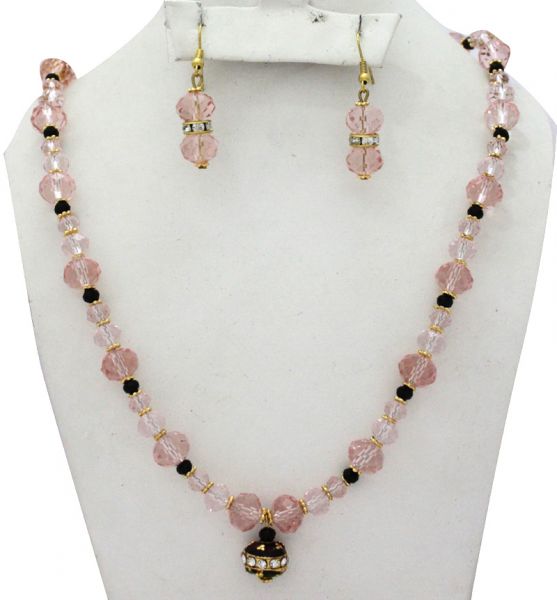 Pink Beads Strands Necklace Earrings Set Trendy Indian Bollywood Necklace