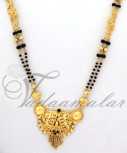 Mangalsutra traditional India black beads long chain pendant 