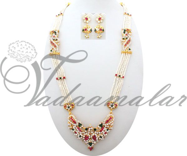 Long Pearl Strands with pendant & earrings Imitation gold plating