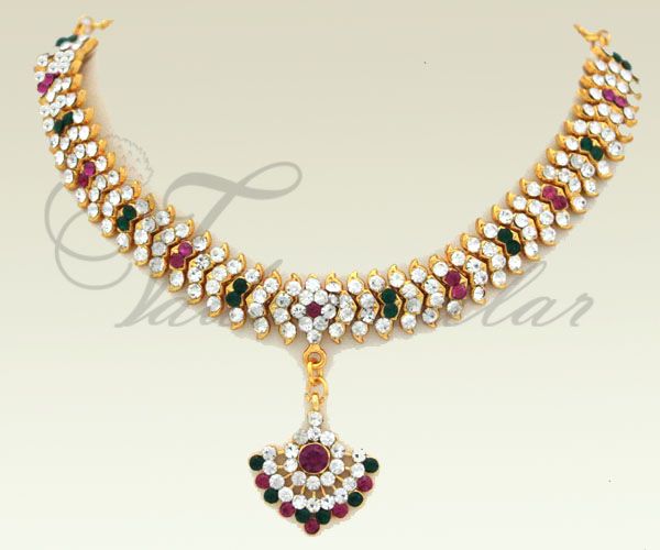 Sparkling multi stones atti closed neck necklace choker Indian jewelry ornament