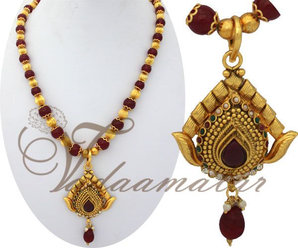 Maroon & gold beads chain with elegant pendant chain Indian jewelry set for saree salwar