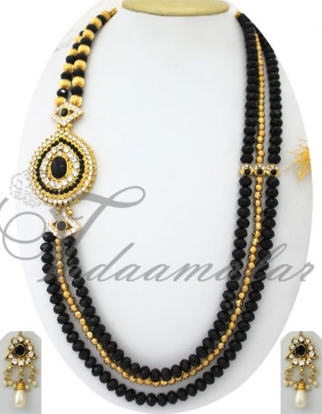 Black & gold beads  one side pendant necklace mugappu for Sarees 
