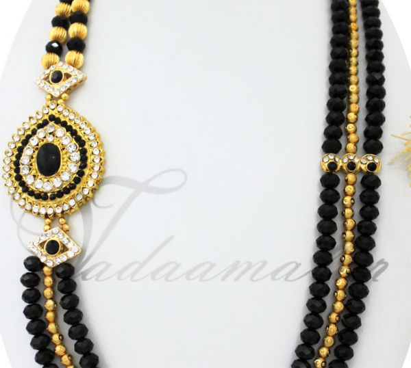 Black & gold beads  one side pendant necklace mugappu for Sarees 