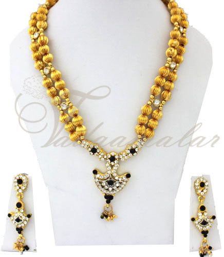 Gold beads chain with pendant & Earring Indian Jewellery Set for Saree Salwar