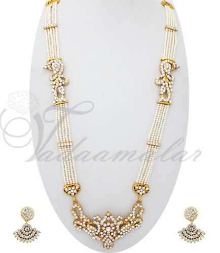 Long Pearl Strands with pendant & earrings Imitation gold plating