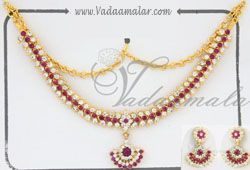 Beautifull Pink and White stone Necklace Earrings Imitation Gold India Jewelry Ornament