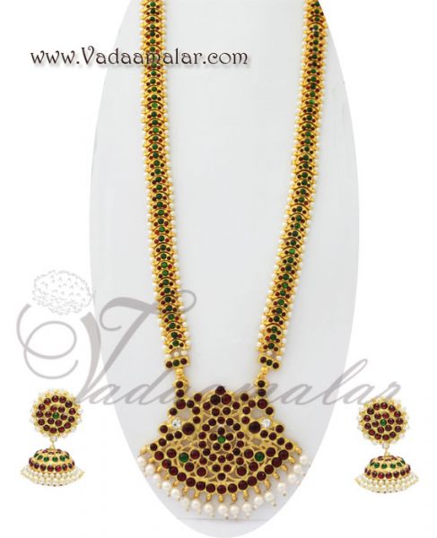 South India Bridal Ornaments Long Mango Necklace Bharatanatyam Dance jewellery