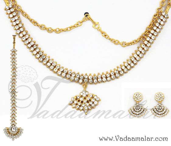 Short necklace earrings & tikka chutti Indian design jewelry