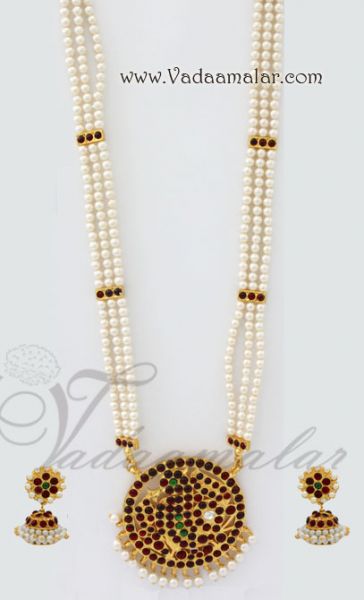 Long Pearl Necklace Jhumkas Temple Jewellery