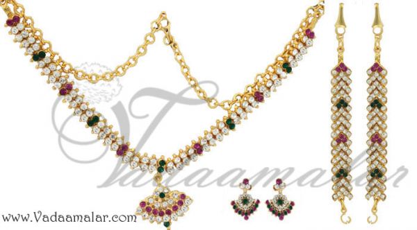 Beautifull Multi stone Necklace Earrings & extensions Imitation Gold India Jewelry Ornament