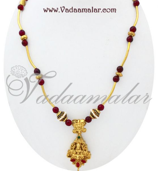 Elegant Lakshmi Design Pendant With Maroon Color  Beads for Saree Salwar