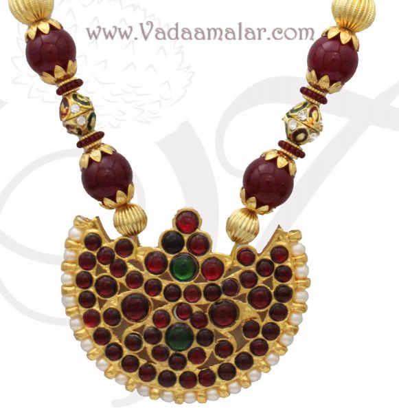 Elegant red stone pendant short necklace matching jhumka