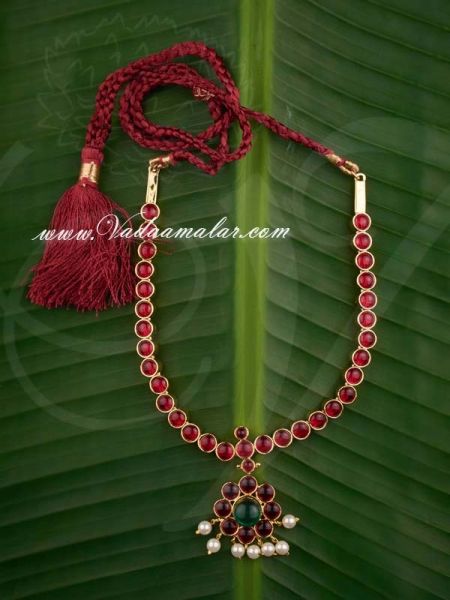 Gold plated temple jewellery kempu stone short necklace 