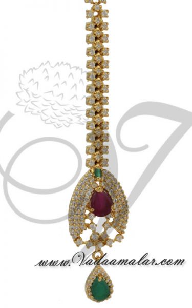 Ruby Emerald Stones Necklace Earring and Tikka Jewellery Set