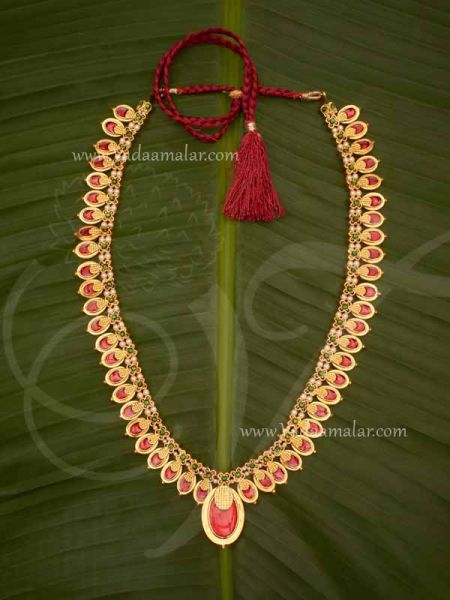 Traditional Indian Kerala Pearl Palakka Red Enamel Necklace 