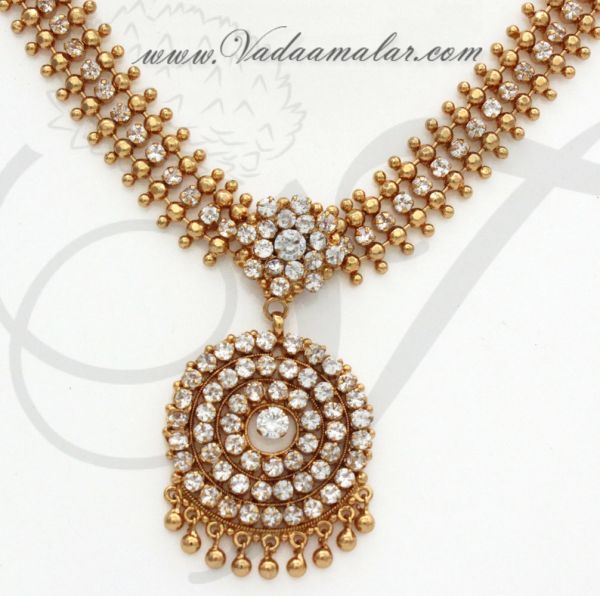 White Stone Pendant With Short Necklace for Saree Salwar