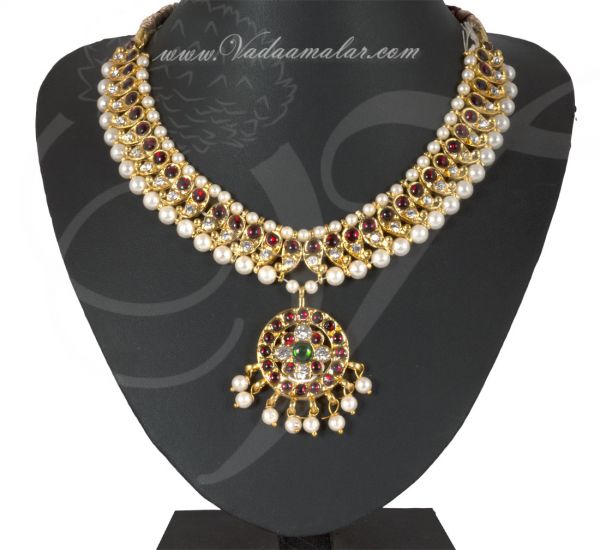 South Indian Kemp Temple Jewelry Necklace Bharatanatyam Dance Jewelry