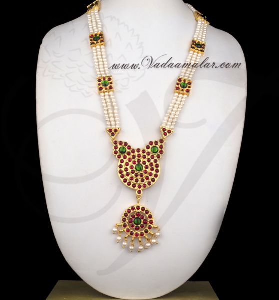 Long Pearl Necklace Kemp StonesTemple Jewelry for Kuchipudi