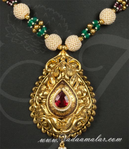 Antique design pendent with beads necklace set for saree salwar