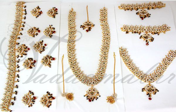 White colour stones with red & green enamel  Designer jewellery set Ethnic Indian Bridal jewelry