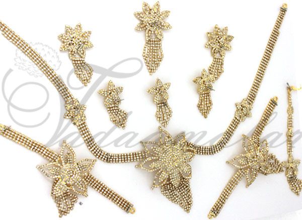 Kathak Katak dance jewellery set in sparkling white stones