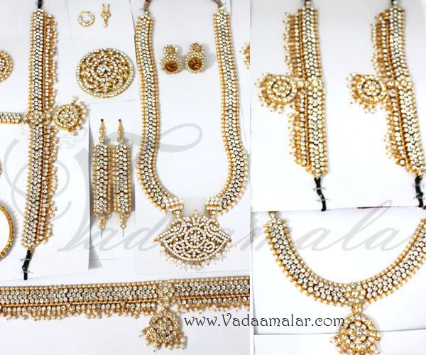 Gorgeous full white stone Indian bridal grand wedding jewellery Kuchipudi dance set