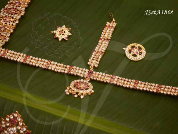 Bride Jewelry 10 pices set Bharatanatyam dance white and maroon stone Traditional India jewellery set