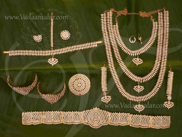 Indian White bridal Jewellery Stone Set 