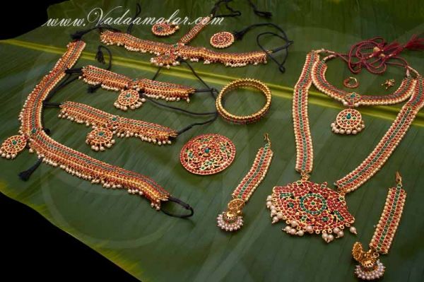 Red and Green Stone Indian Bridal Jewellery Set Bharatanatyam Kuchipudi Dance Set Sjop Online