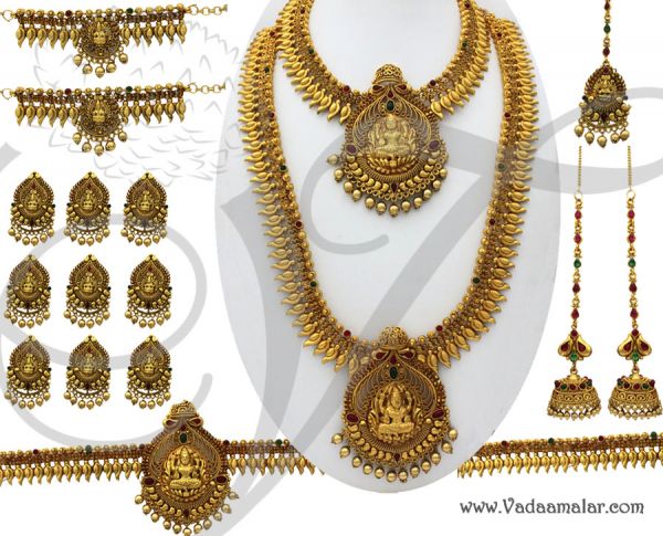 Antique design Goddess Lakshmi Design Jewellery Set 16 piece ornaments for Bridal Saree
