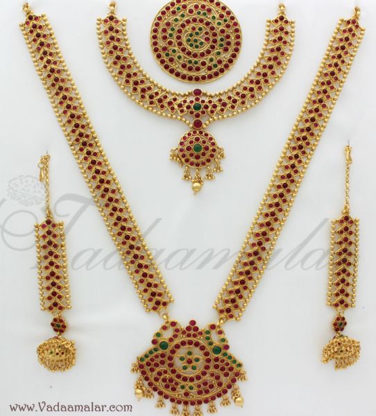 Antique finish Indian Bridal Jewellery Set Traditional 19 piece ornaments for Saree & Lehenga