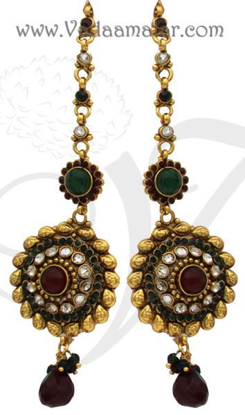 Antique design Multi Colour stones Design Jewellery Set 16 piece ornaments for Bridal Saree