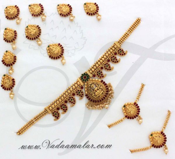Antique Goddess Lakshmi Jewellery Set 16 piece ornaments for Bridal Saree