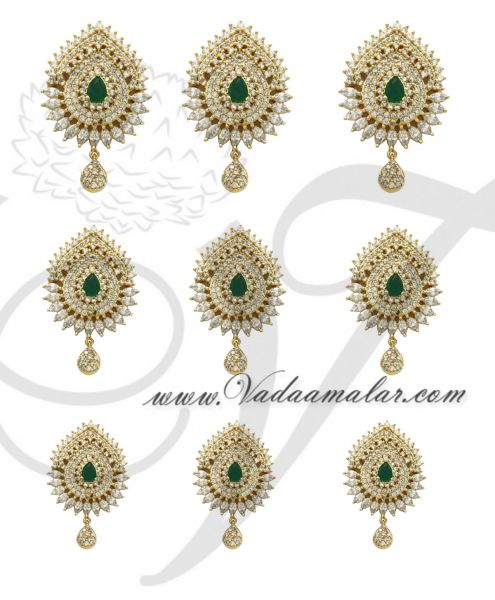 American Diamond with Emerald Stones Indian Bridal Jewellery Set