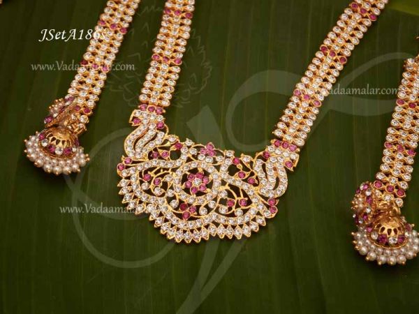 Bride Jewelry 10 pices set Bharatanatyam dance white and pink stone Traditional India jewellery set