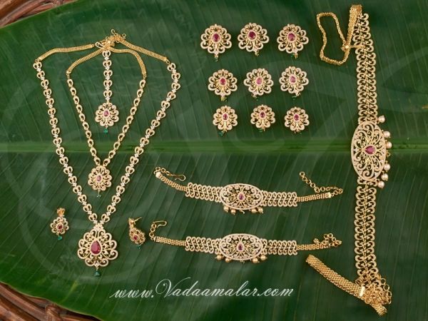 American Diamond with Ruby Stones Indian Bridal Jewellery Set