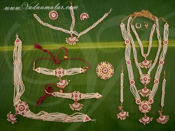 Kathak dance jewellery white and pink stones with pearls set Buy Online