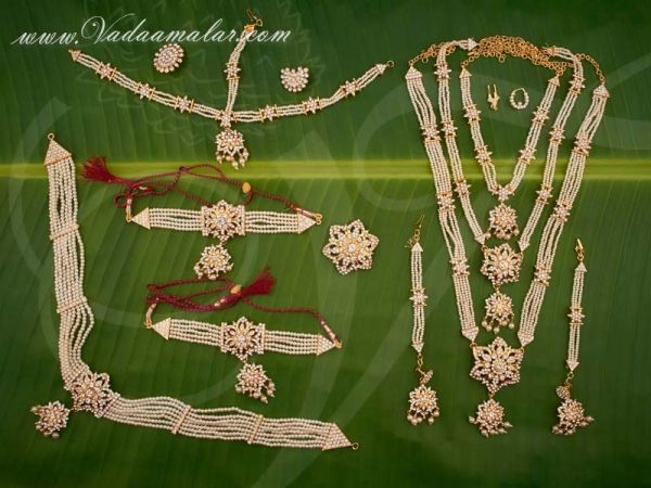 Kathak Dance Jewellery White Stones with Pearls Set
