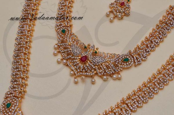 Peacock Design Multi Colour Stones Set Indian Bridal Dance Jewellery
