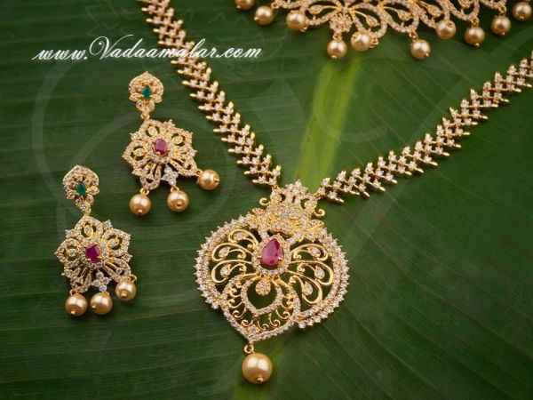 Ruby Emerald Stones Short and Long Necklace Indian Bridal Jewellery Set