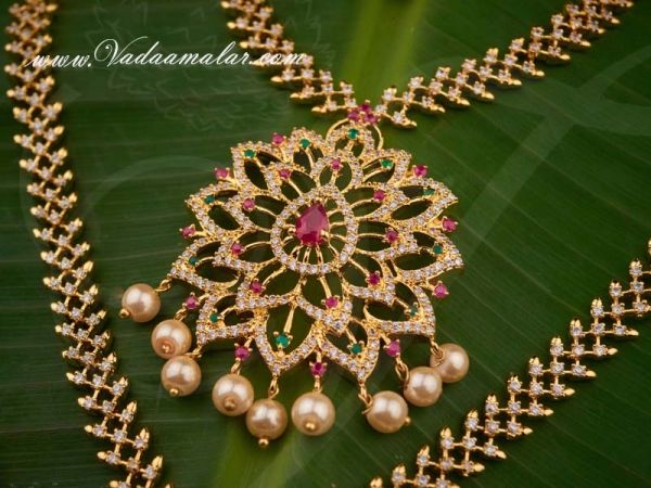 Gold plated Ruby Emerald Stones Short and Long Necklace Indian Bridal Jewellery Set