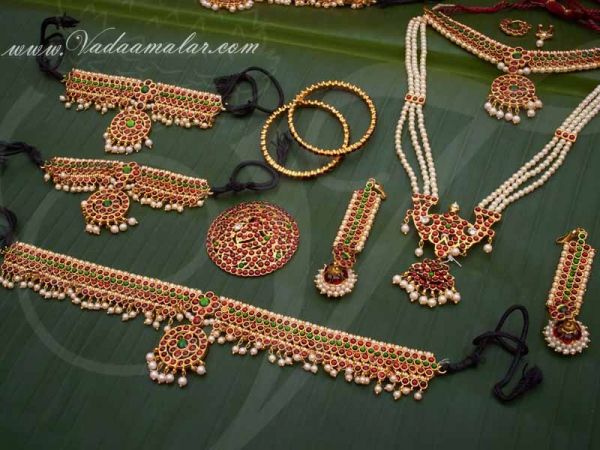 Kids Size Kuchipudi Jewellery Set Bharatanatyam Jewels for Children Kemp Stones