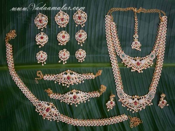 Indian Bridal Jewellery Set Multi Color Stone Traditional ornaments for Saree & Lehenga Buy