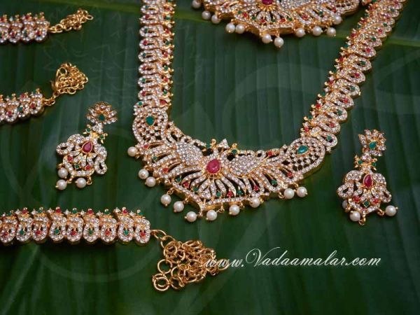 Indian Bridal Jewellery Set Multi Color Stone Traditional ornaments for Saree & Lehenga Buy