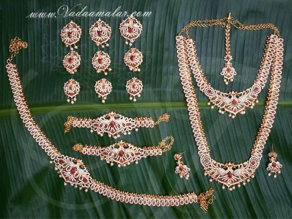 Indian Bridal Jewellery Set Red Color Stone Traditional ornaments for Saree & Lehenga Buy