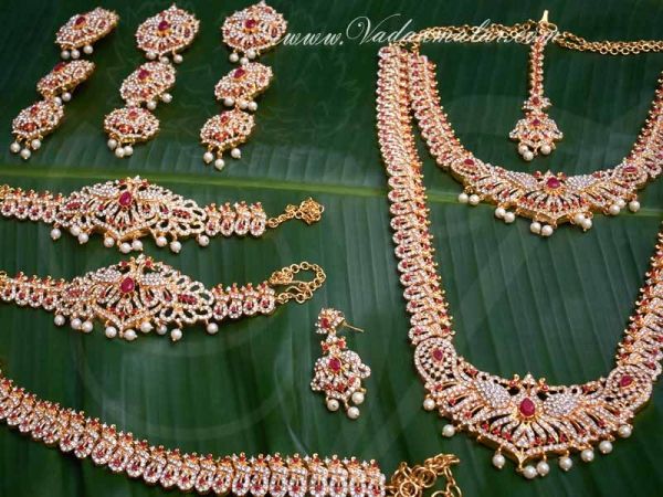 Indian Bridal Jewellery Set Red Color Stone Traditional ornaments for Saree & Lehenga Buy