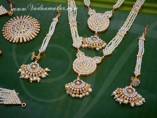 Kathak Dance Jewellery White Stones with Pearls Set Buy