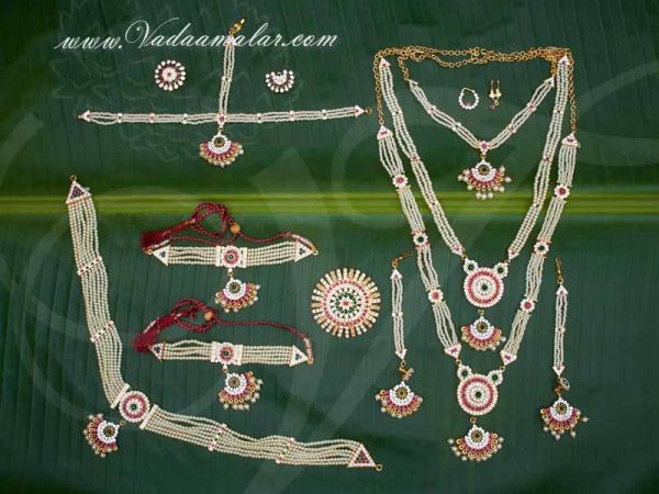 Kathak Dance Jewellery Multi Color Stones with Pearls Set Buy