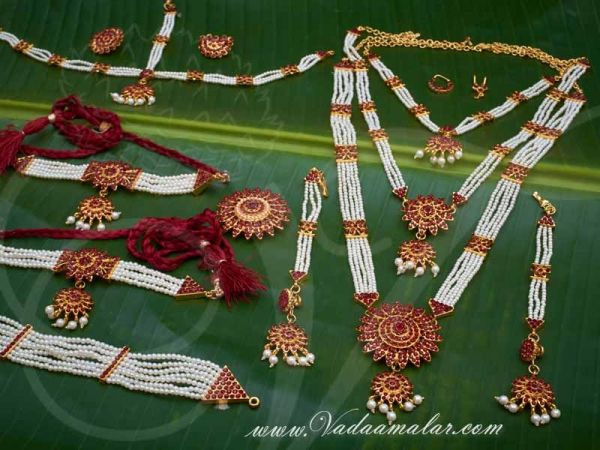 Kathak Dance Jewellery Red Stones with Pearls Set Buy